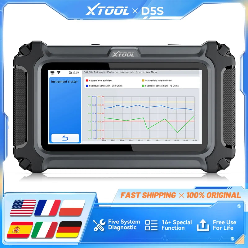 XTOOL D5S Car Diagnostic Tool Automatic OBD2 Scanner 16 Reset Functions with CANFD FCA Protocol Lifetime Free Update