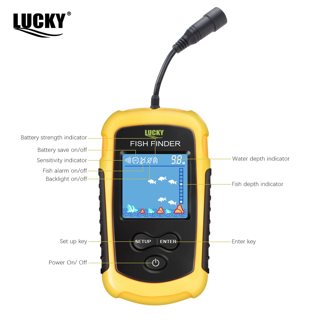 FFC1108-1 Alarm 100M Portable Sonar Fish Finders 45 degrees Sonar Coverage Echo Sounder Alarm Transducer Lake Sea Fishing