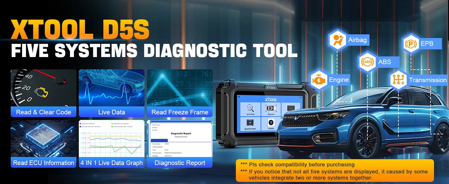 XTOOL D5S Car Diagnostic Tool Automatic OBD2 Scanner 16 Reset Functions with CANFD FCA Protocol Lifetime Free Update