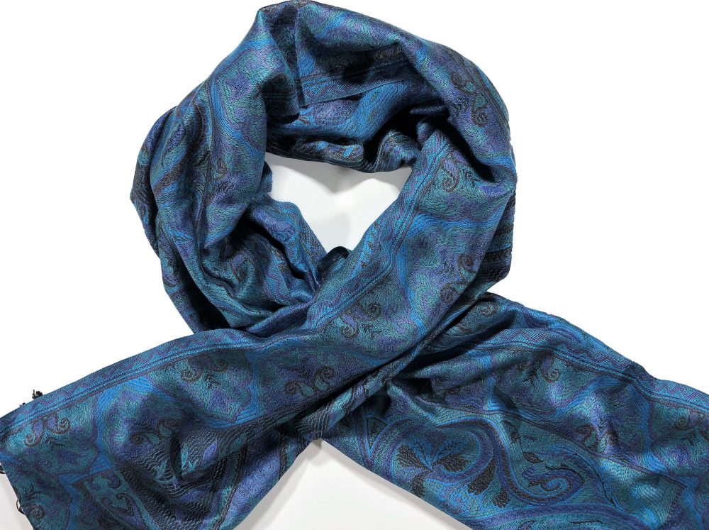 Blue and green Jamawar pashmina scarf