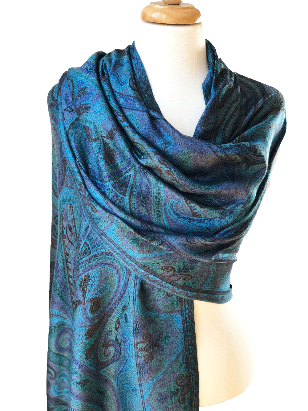 Blue and green Jamawar pashmina scarf