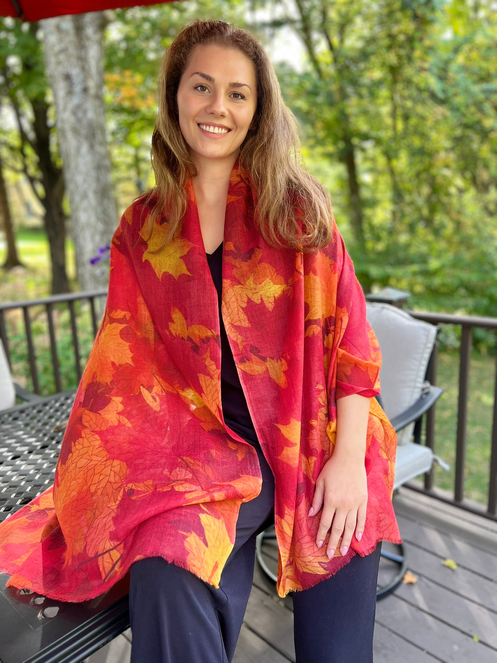 Orange Fall Color Digitally Printed Wool Scarf