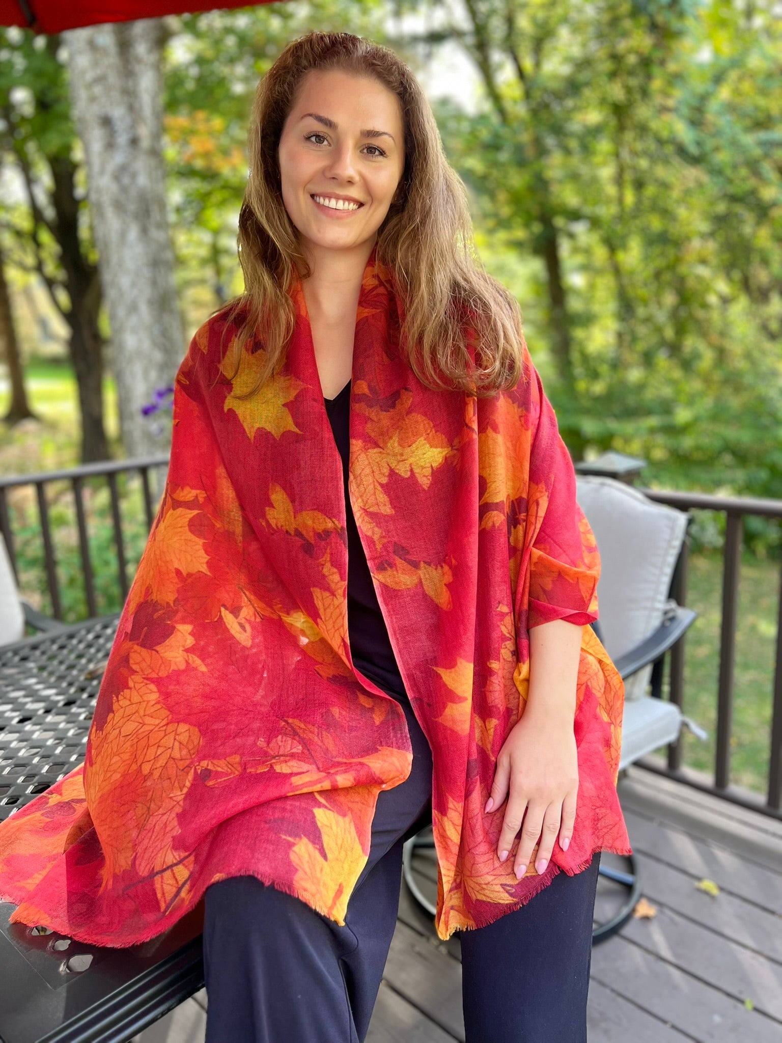 Orange Fall Color Digitally Printed Wool Scarf