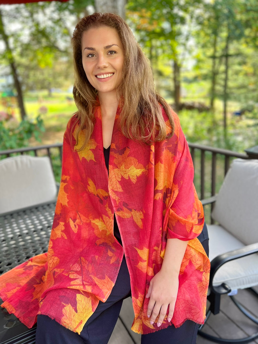 Orange Fall Color Digitally Printed Wool Scarf