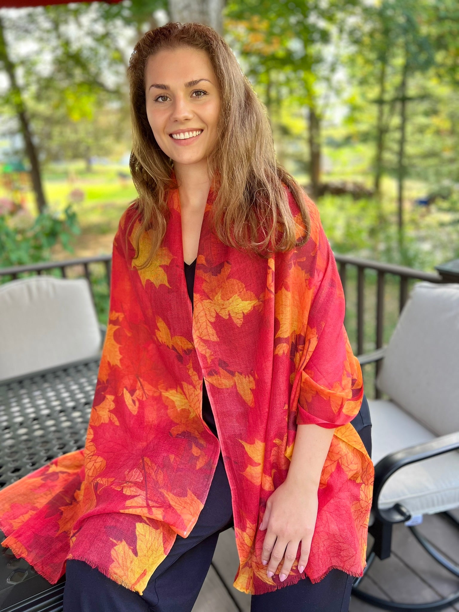 Orange Fall Color Digitally Printed Wool Scarf