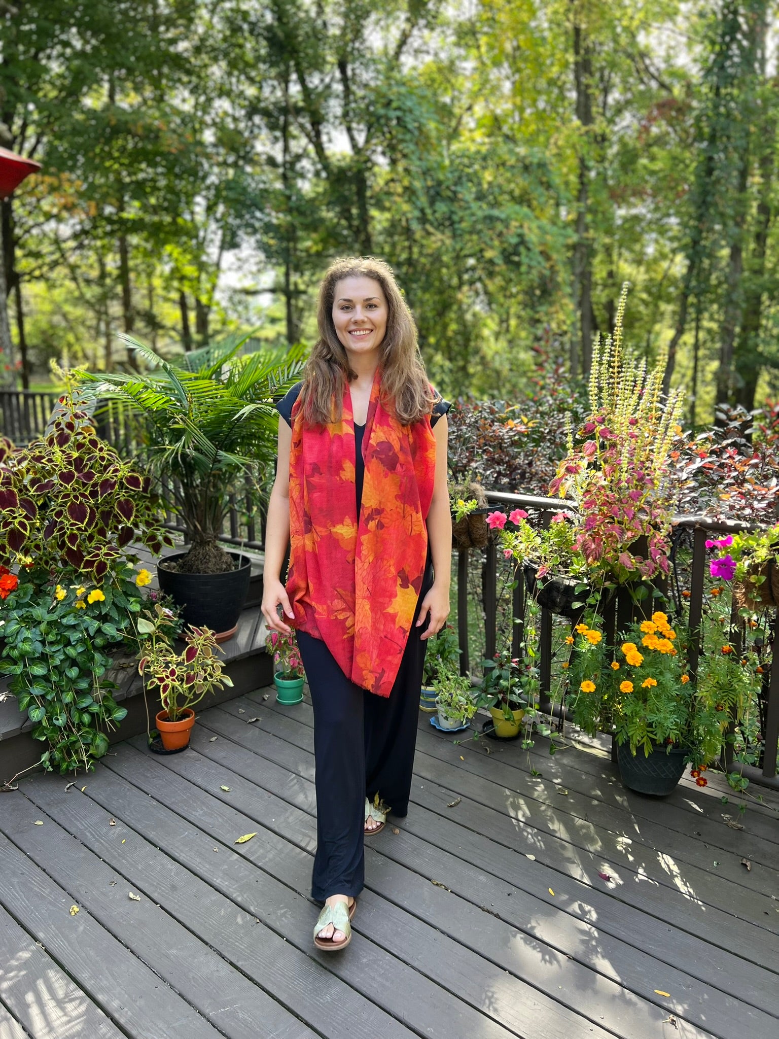 Orange Fall Color Digitally Printed Wool Scarf