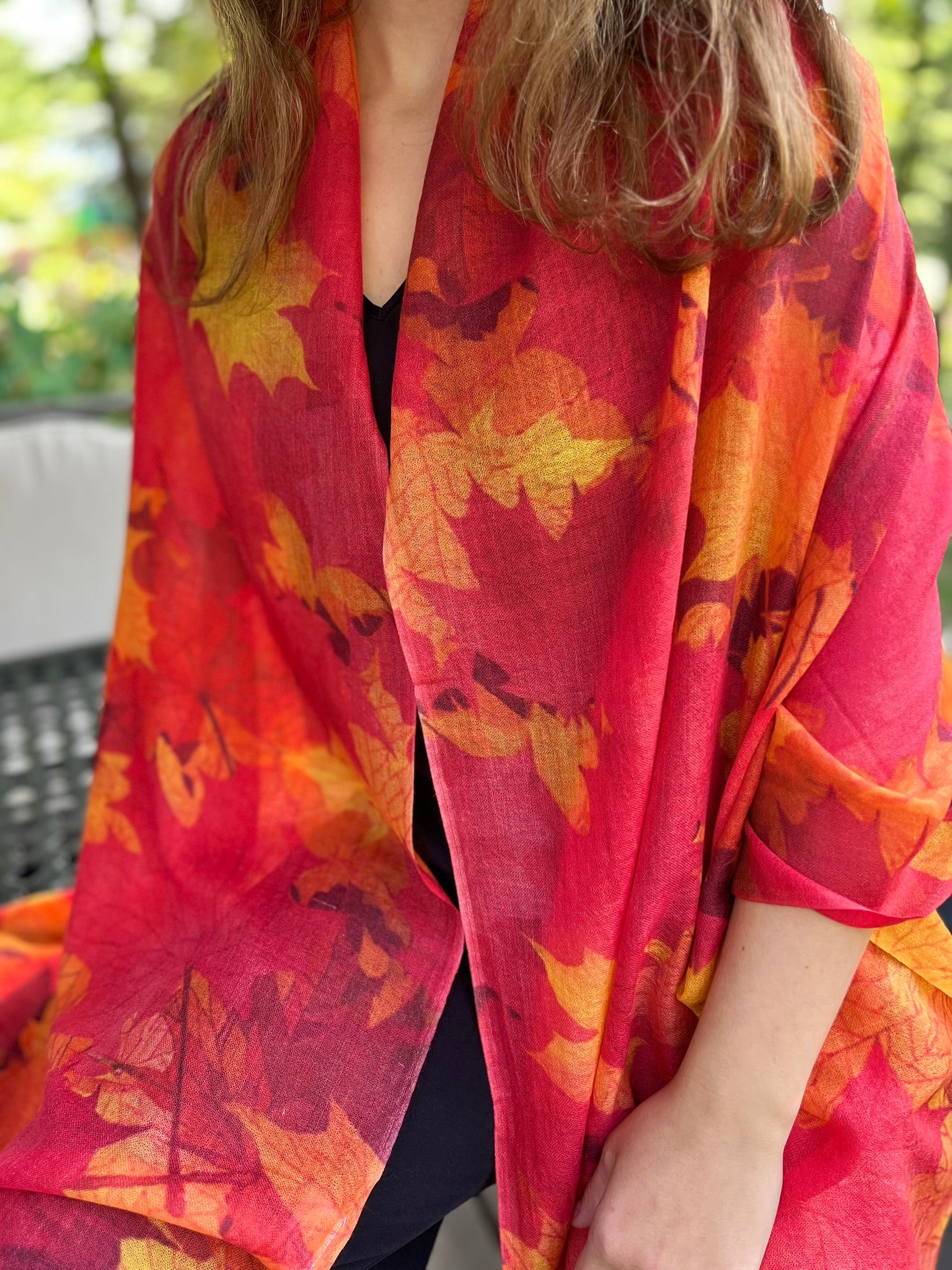 Orange Fall Color Digitally Printed Wool Scarf